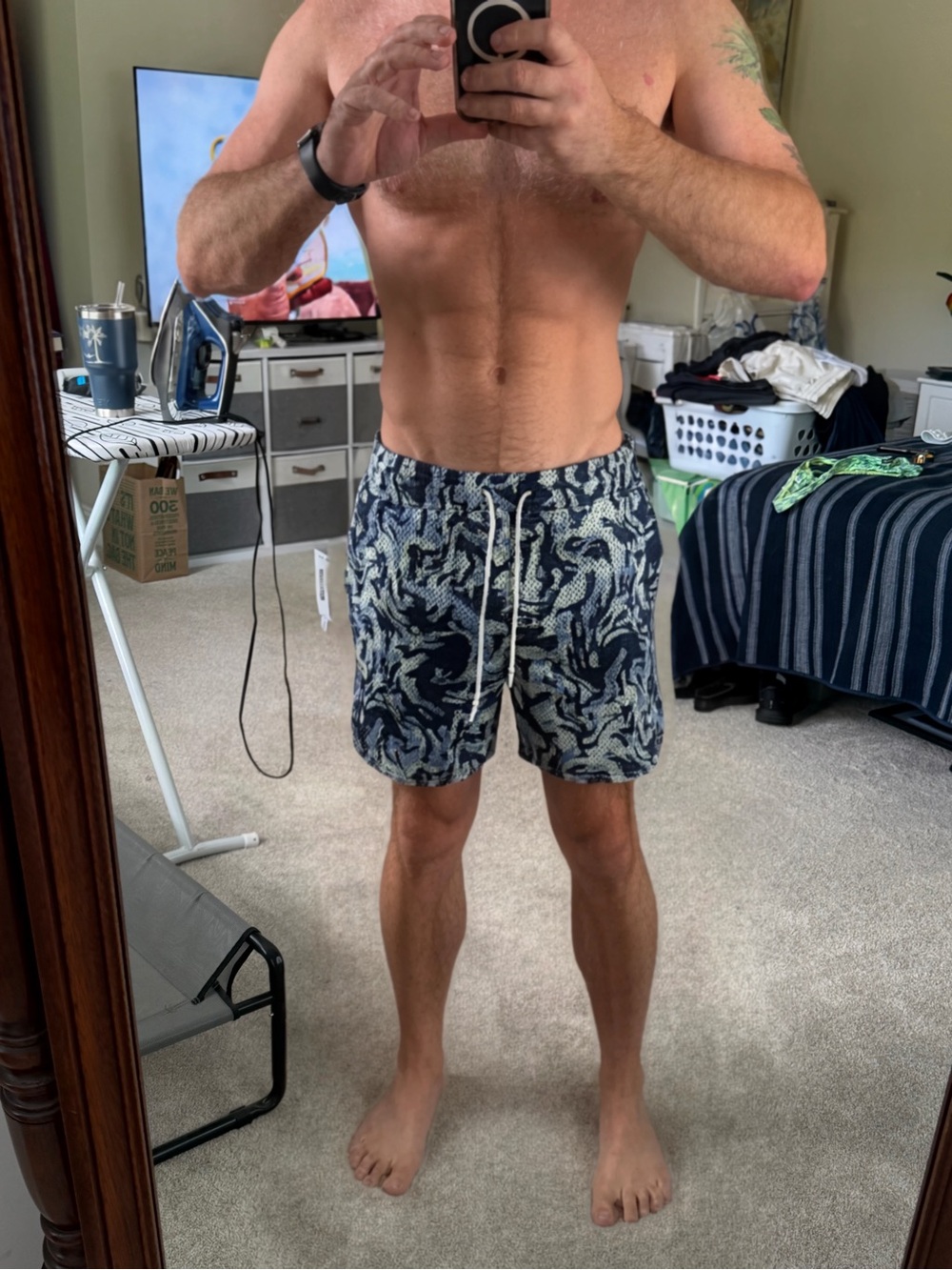 Men's Legends Navy Floral Shorts with Drawstring XL
